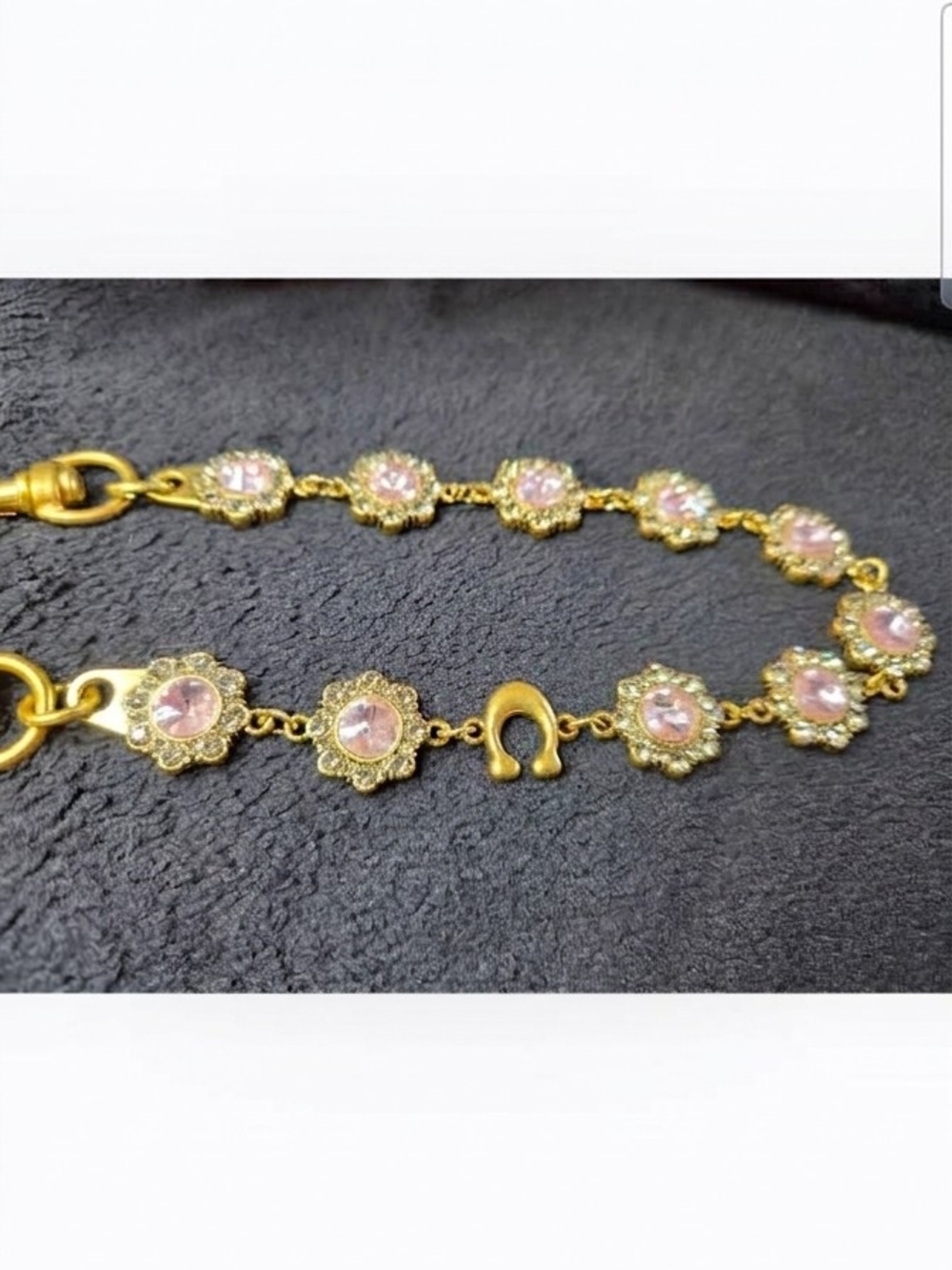 Gold-Tone Pink Crystal Floral Link Bracelet